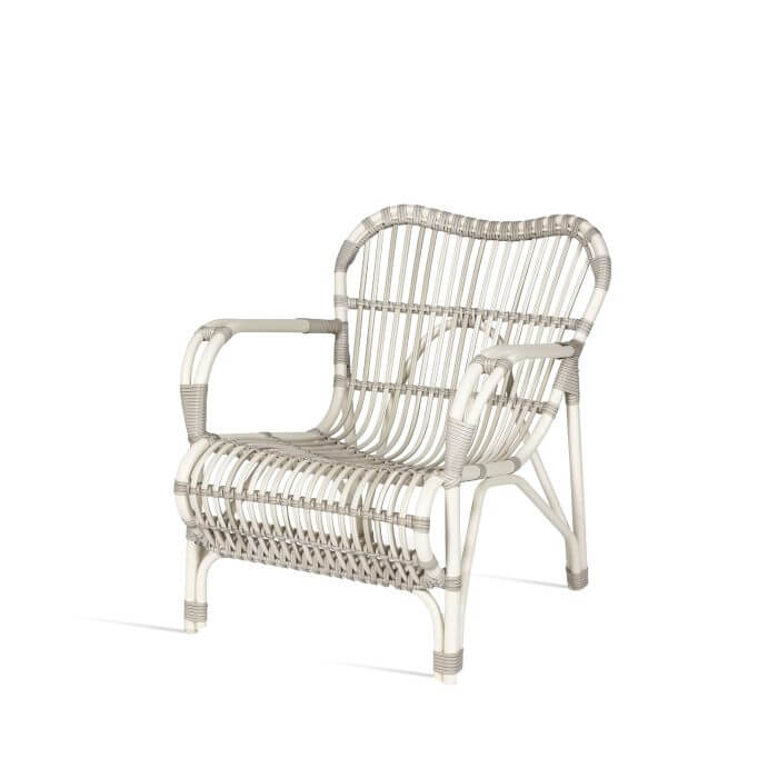 A stylish white aluminium and weave outdoor chair with a woven design, perfect for outdoor settings, adding elegance and charm to any space.